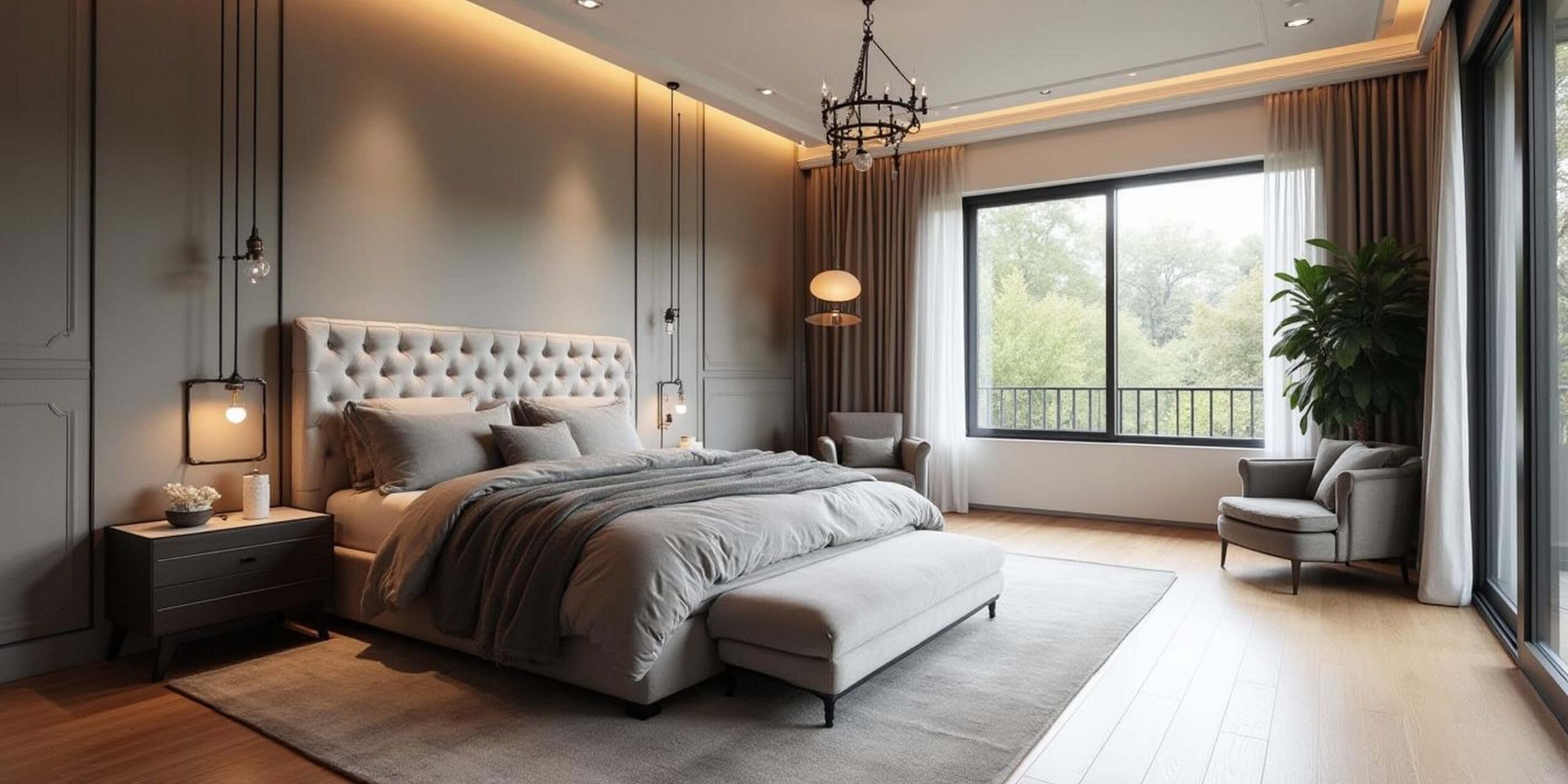 modern bedroom with large bed