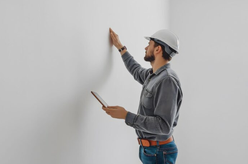Professional painters systematically evaluate surface conditions to ensure optimal paint adhesion.