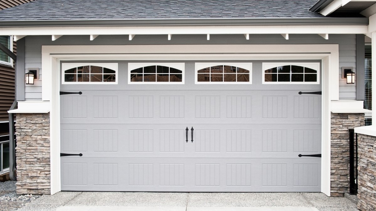 carriage-house style garage door in light grey